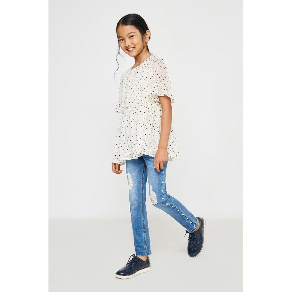 Hayden Los Angeles Ruffle Sheer Polka Dot Shirt