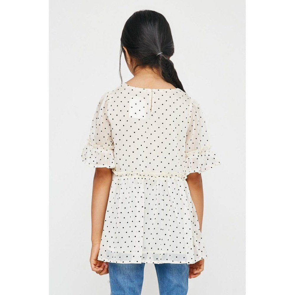 Hayden Los Angeles Ruffle Sheer Polka Dot Shirt