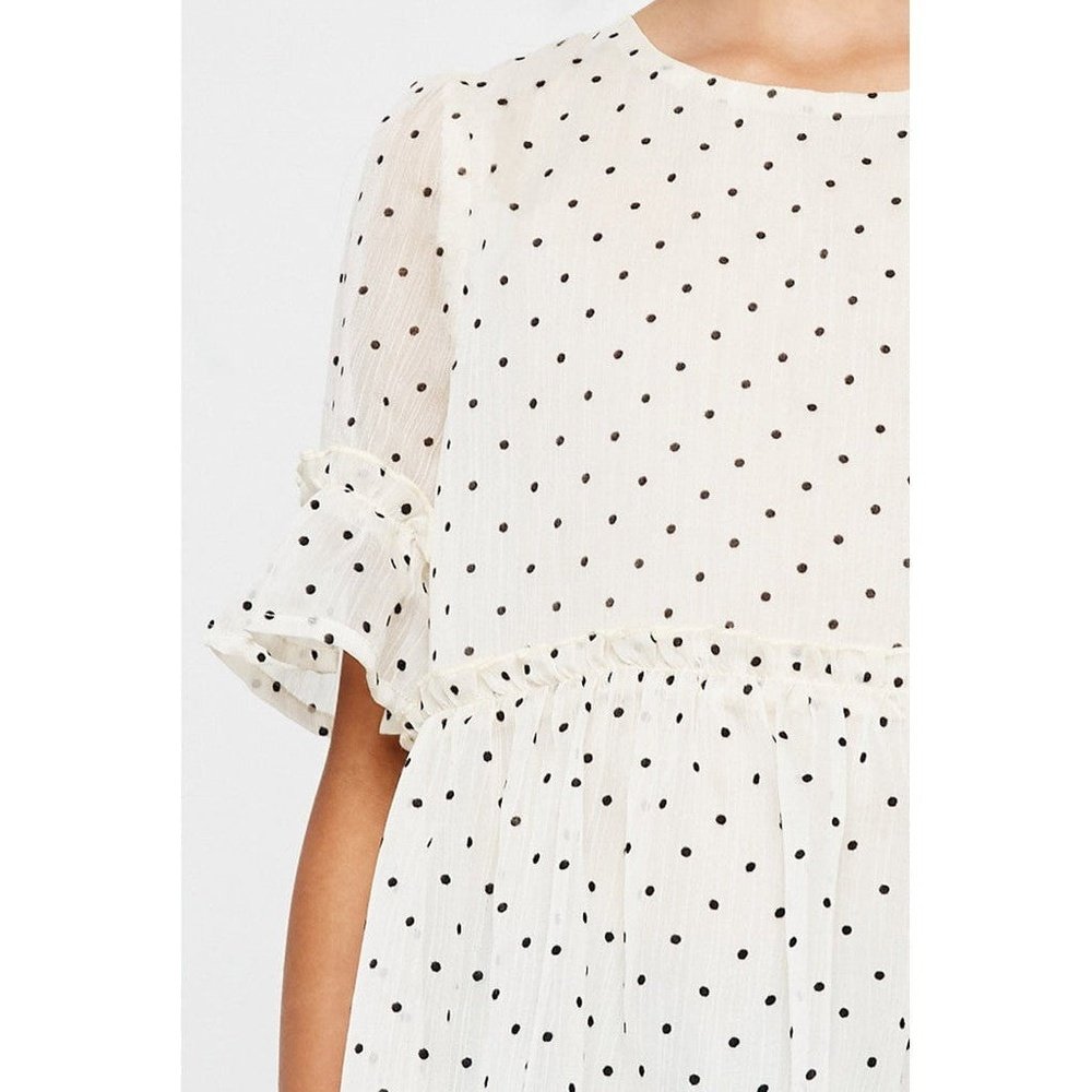 Hayden Los Angeles Ruffle Sheer Polka Dot Shirt