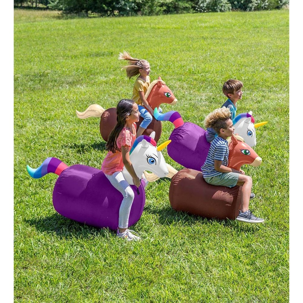 Hearth Song Inflatable Ride-On Hop ‘n Go Unicorns, Set of 2