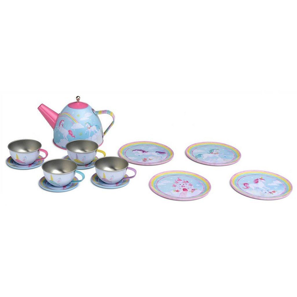 Jewelkeeper 15 piece Pretend Unicorn Tin Tea Set
