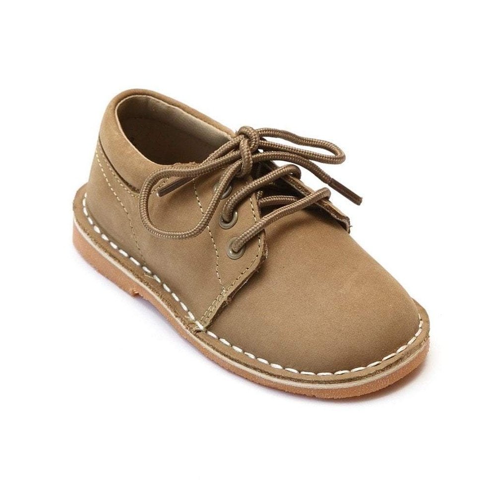 L'Amour Toddler or Kid Boy Khaki Nubuck Leather Lace Up Shoe