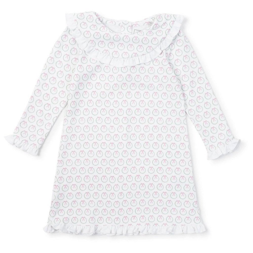 Lila + Hayes Madeline Girls' Pima Cotton Dress Holiday Wreath