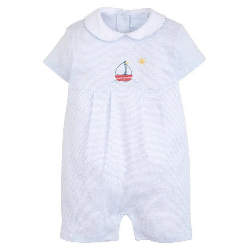 Little English Ream Romper Sailboats
