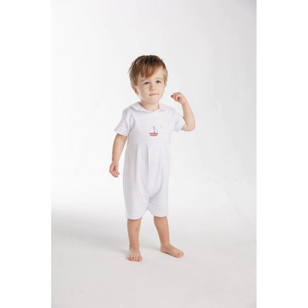 Little English Ream Romper Sailboats