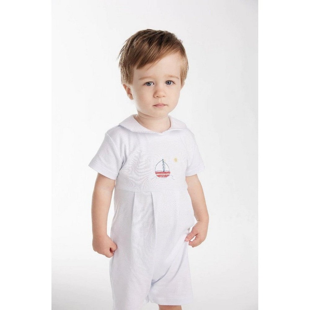 Little English Ream Romper Sailboats