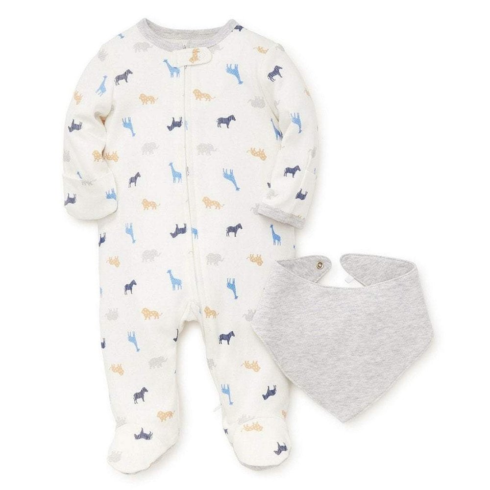 Little Me Boy Safari Infant Baby Footie with Bib