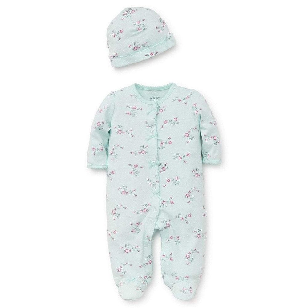 Little MeLittle Me Mint Floral Spray Infant Girls Footie with HatBabysupermarket
