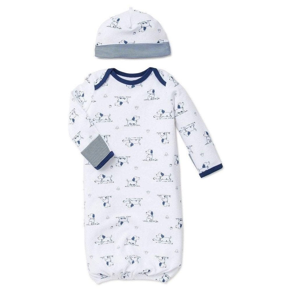Little MeLittle Me Navy Puppy Toile Infant Baby Gown with HatBabysupermarket