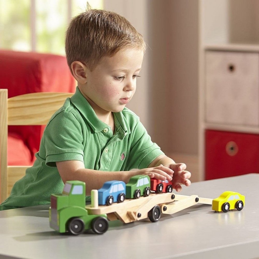 Melissa Doug Car Carrier Wooden Vehicle Play Set Babysupermarket