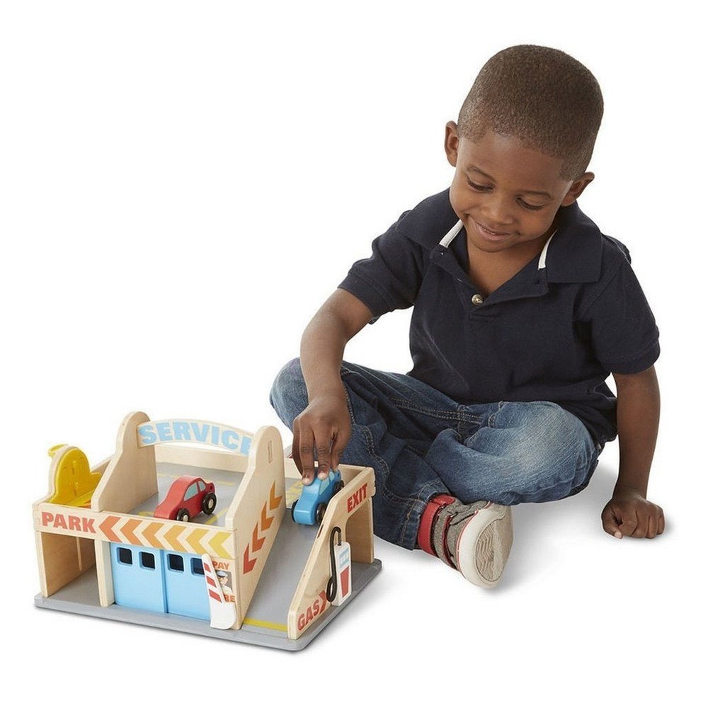 Melissa & Doug Service Station Parking Garage Wooden Vehicle Play Set