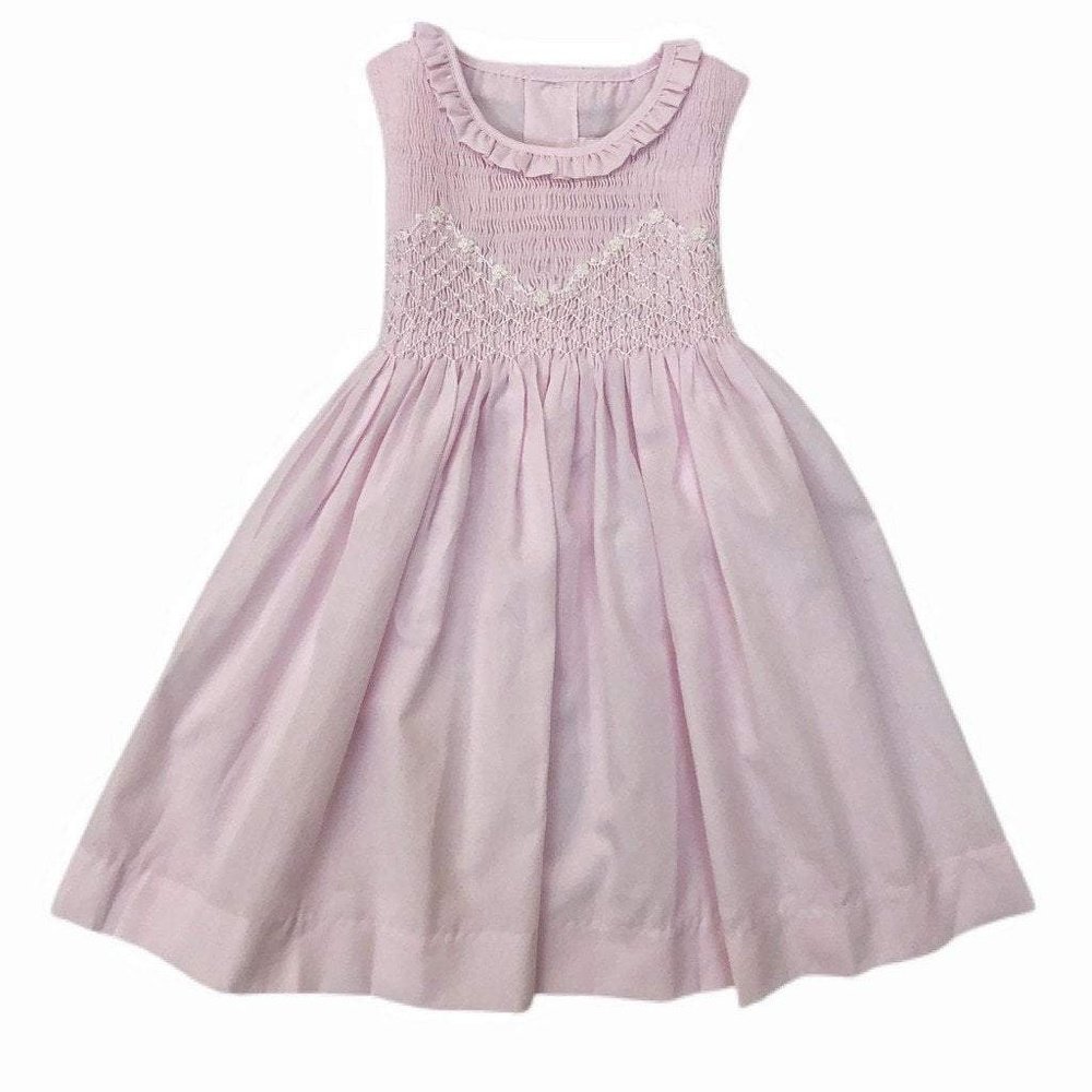 Mom n Me Pink Full Bodice Smocked Dress with Pearls