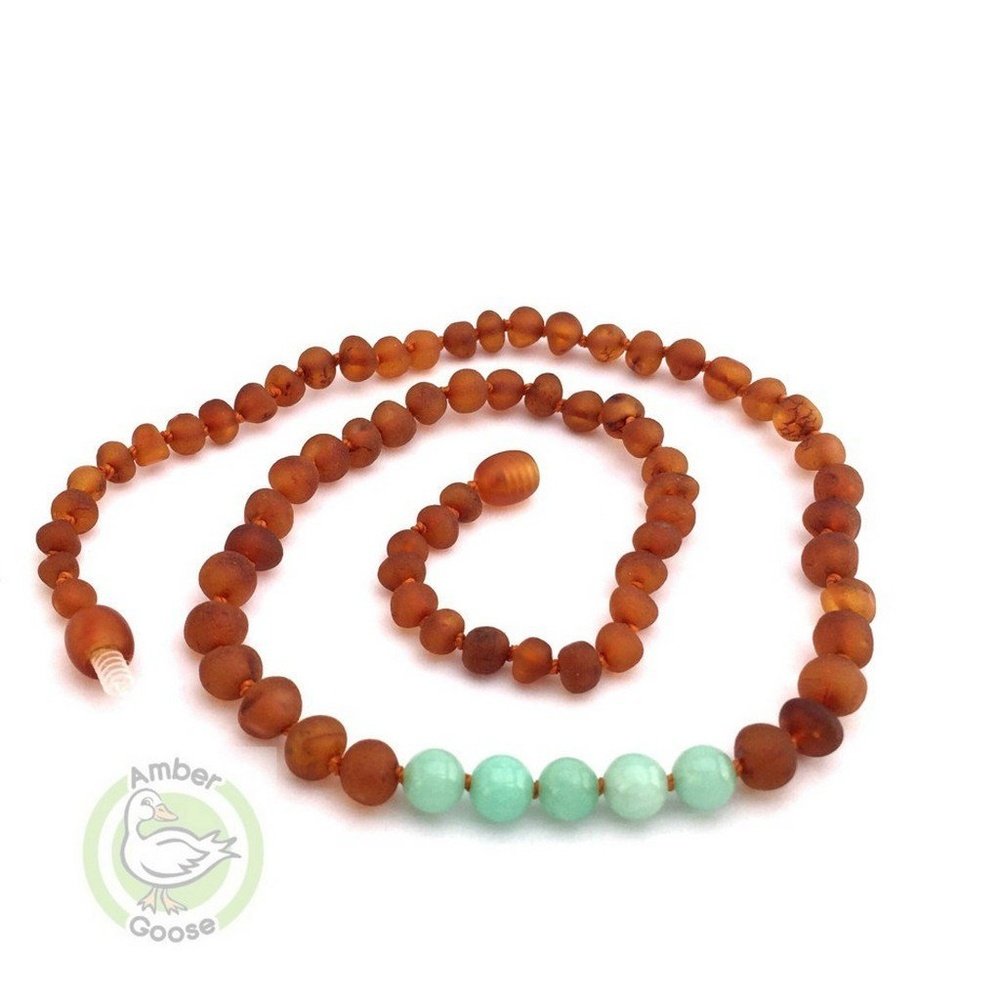 Momma Goose Products Ltd.Momma Goose Baby Care Amber Teething Necklace Raw Cognac & AmazoniteBabysupermarket