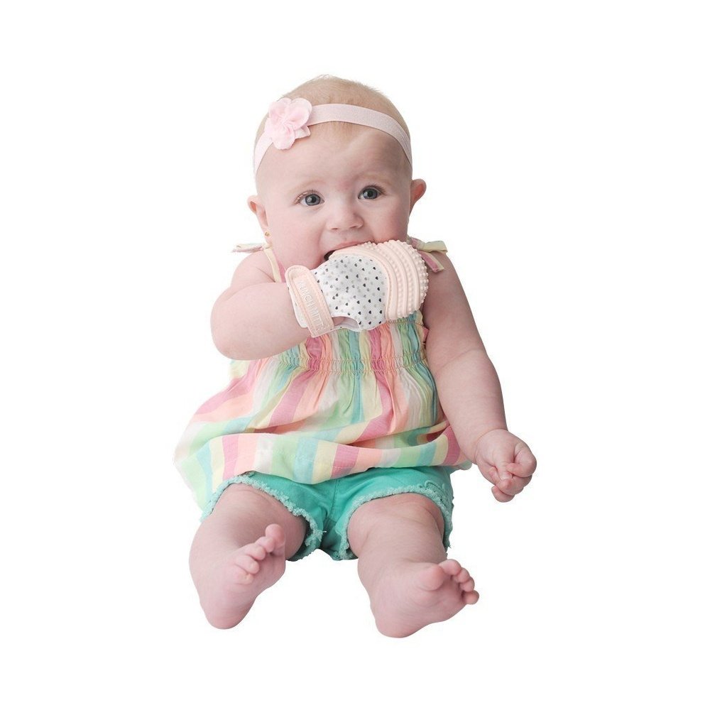 MalarkeyMunch Mitt Baby Teething Mitten & Sensory Toy Pink HeartsBabysupermarket