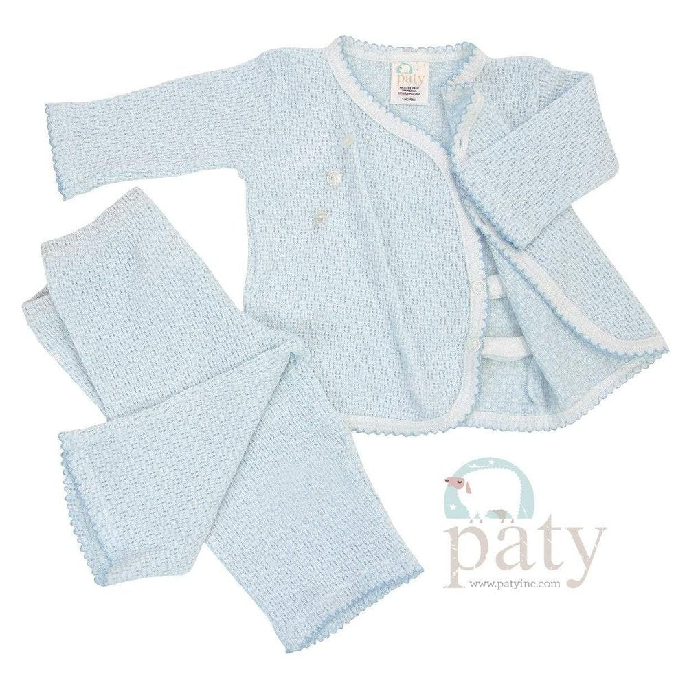 Paty Long Sleeve Long Leg Two Piece Kimono Set Blue