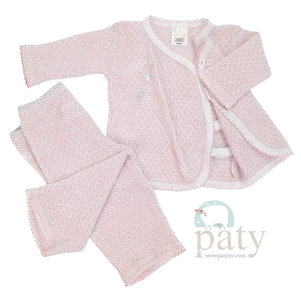 Paty Long Sleeve Long Leg Two Piece Kimono Set Pink