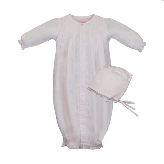 Petit Ami Newborn Girls White Bag Gown with Hat