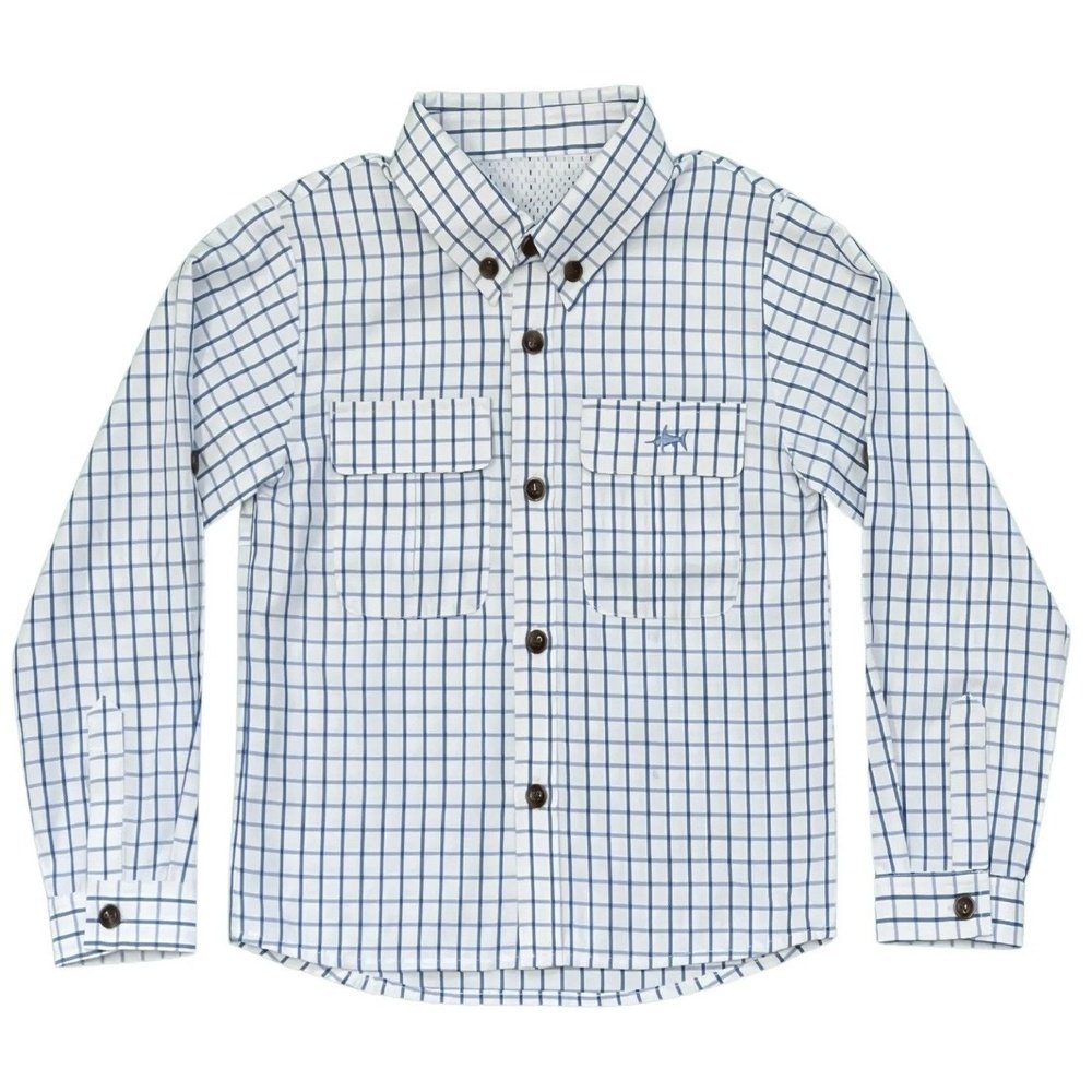 Saltwater Boys Co. Apparel 5 / White & Teal Plaid Saltwater Boys Co Flagler Fishing Shirt