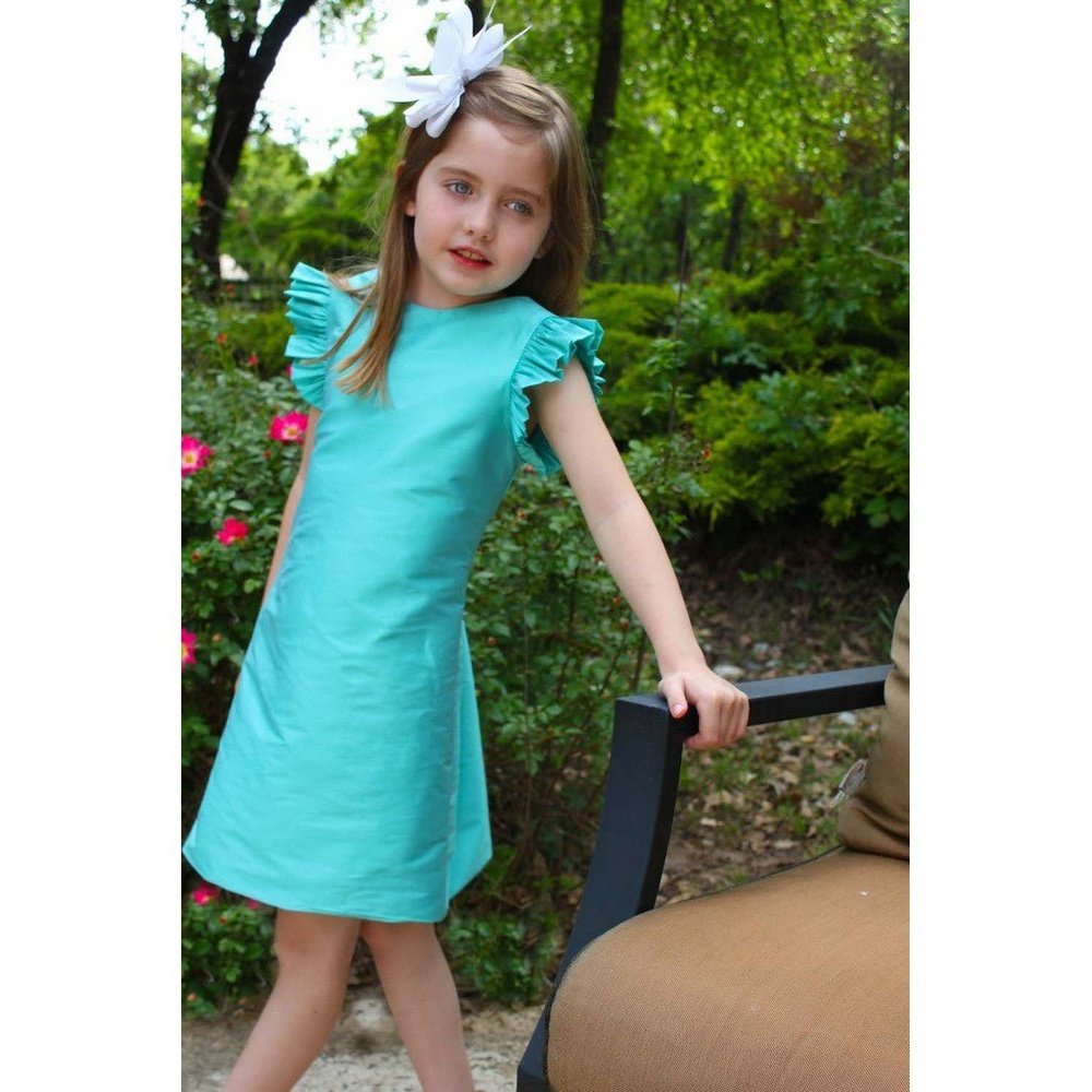 Susanne Lively Faux Silk A-Line Dress with Flutter Sleeve Capri Blue