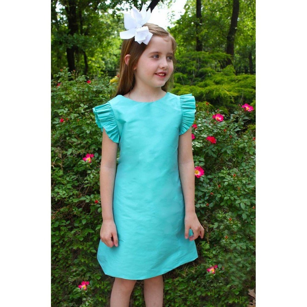 Susanne Lively Faux Silk A-Line Dress with Flutter Sleeve Capri Blue
