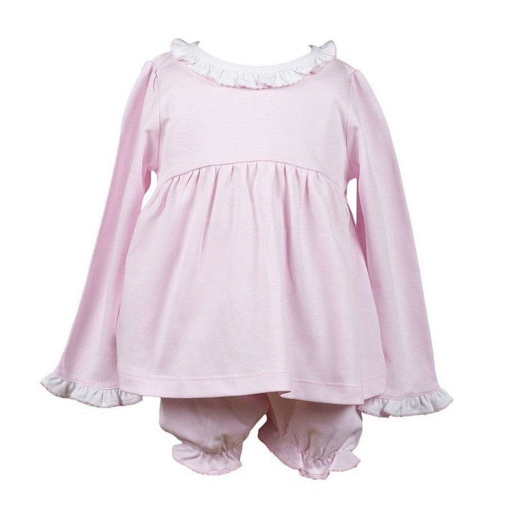 The Proper Peony Parkside Collection Solid Pink Long Sleeve Bloomer Set