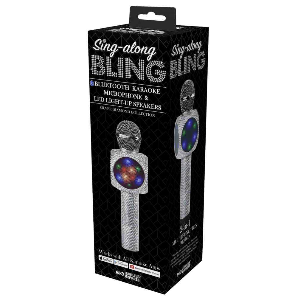Wireless Express Sing-along Silver Bling Karaoke Microphone & Bluetooth Speaker All-in-one