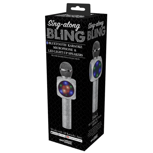 Wireless Express Sing-along Silver Bling Karaoke Microphone & Bluetooth Speaker All-in-one
