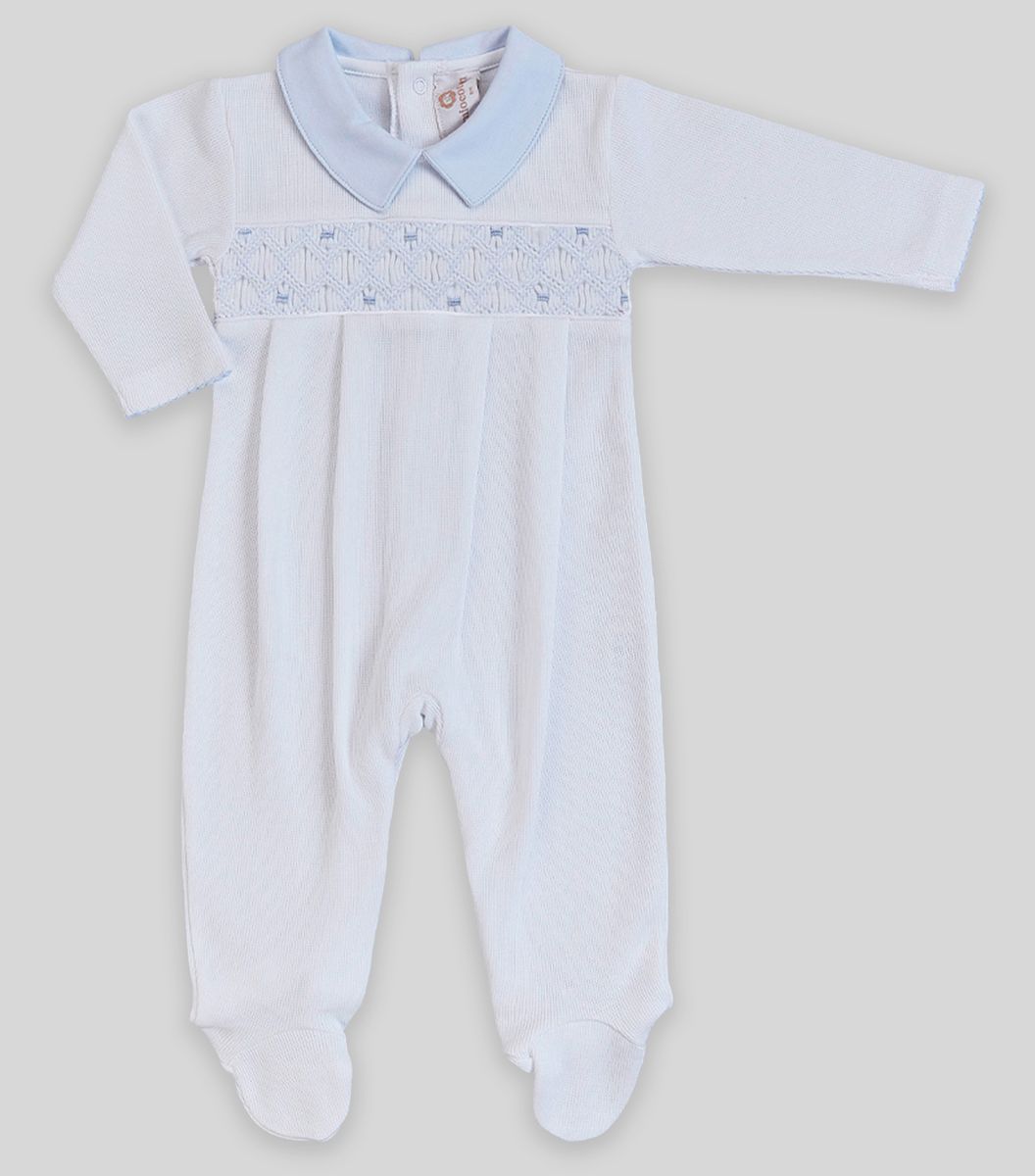 Miocotton Tarik Hand Smocked Footie - Special Knit White