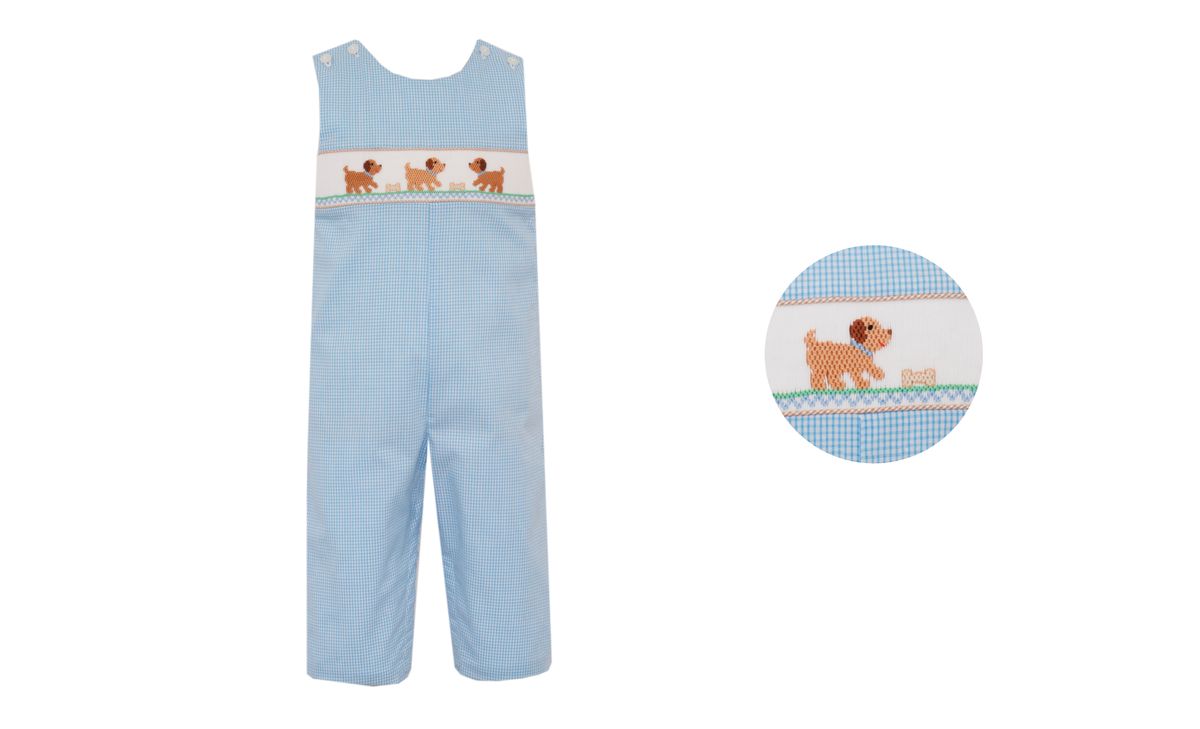 Petit Bebe Infant Boy Light Blue / 12 Mo Petit Bebe Boys Puppies Light Blue Check Longall