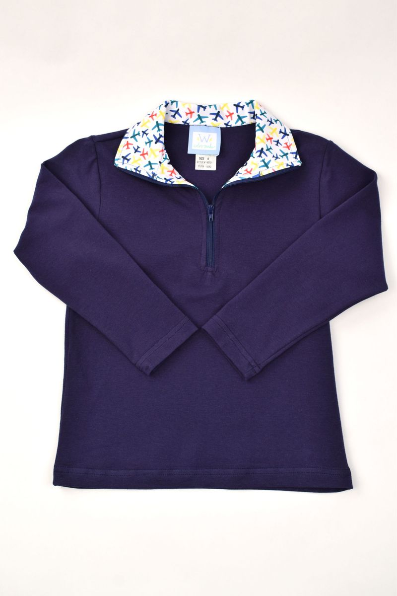 Funtasia Too Boys Airplanes Navy 1/2 Zip Polo