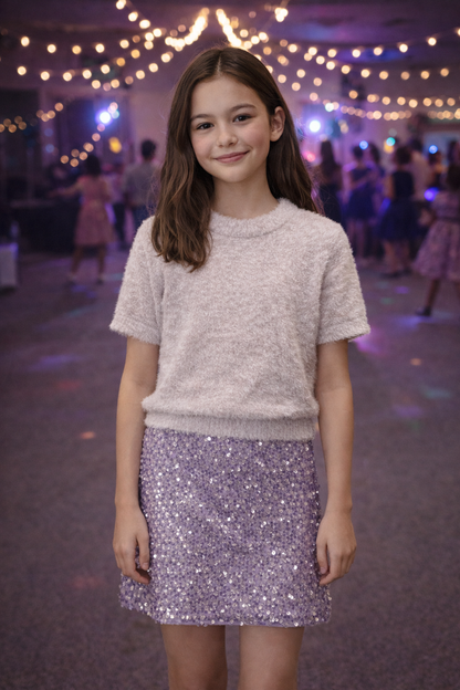 Tweenstyle Pale Pink Short Sleeve Eyelash Sweater