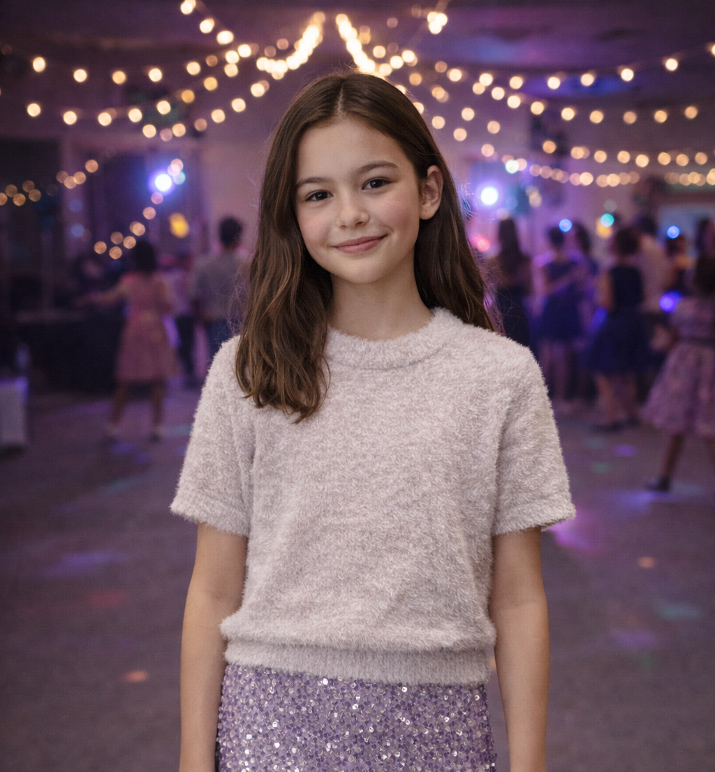 Tweenstyle Pale Pink Short Sleeve Eyelash Sweater