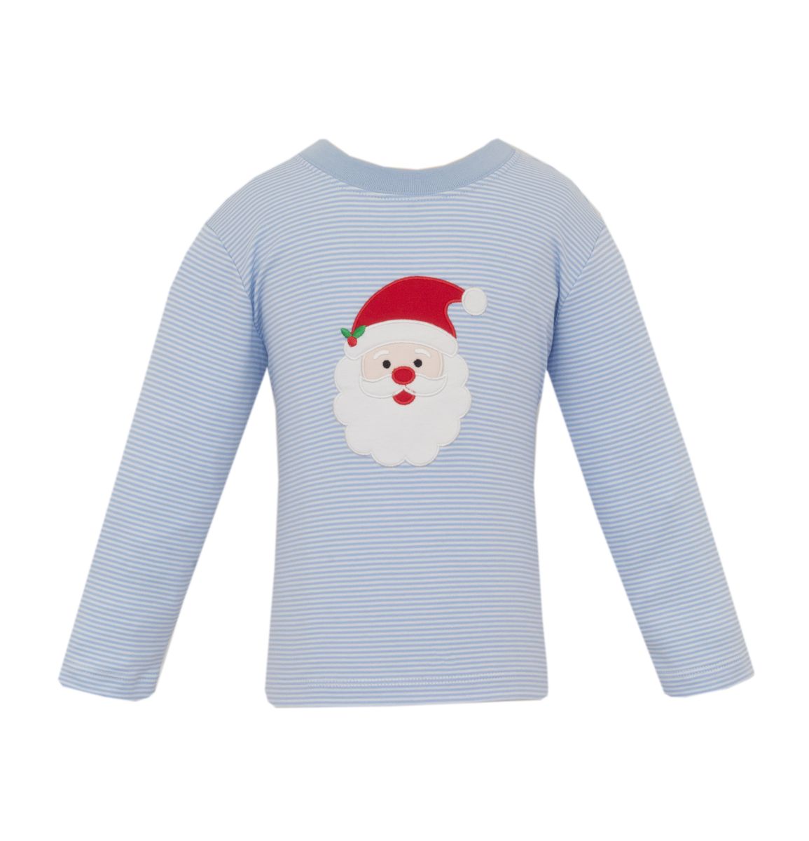 Claire and Charlie Boys Santas Face T-shirt - Light Blue Stripe