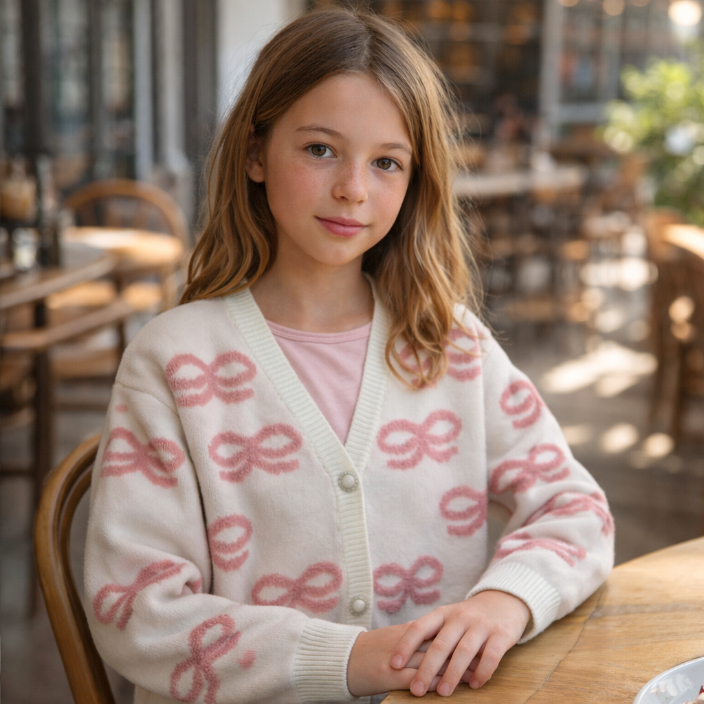 Tweenstyle Bows V-Neck Cardigan Sweater