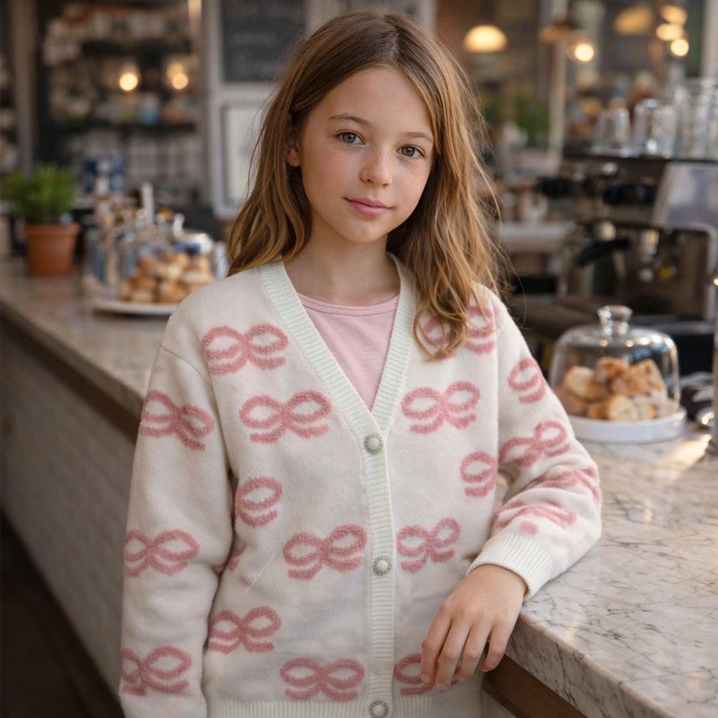 Tweenstyle Bows V-Neck Cardigan Sweater