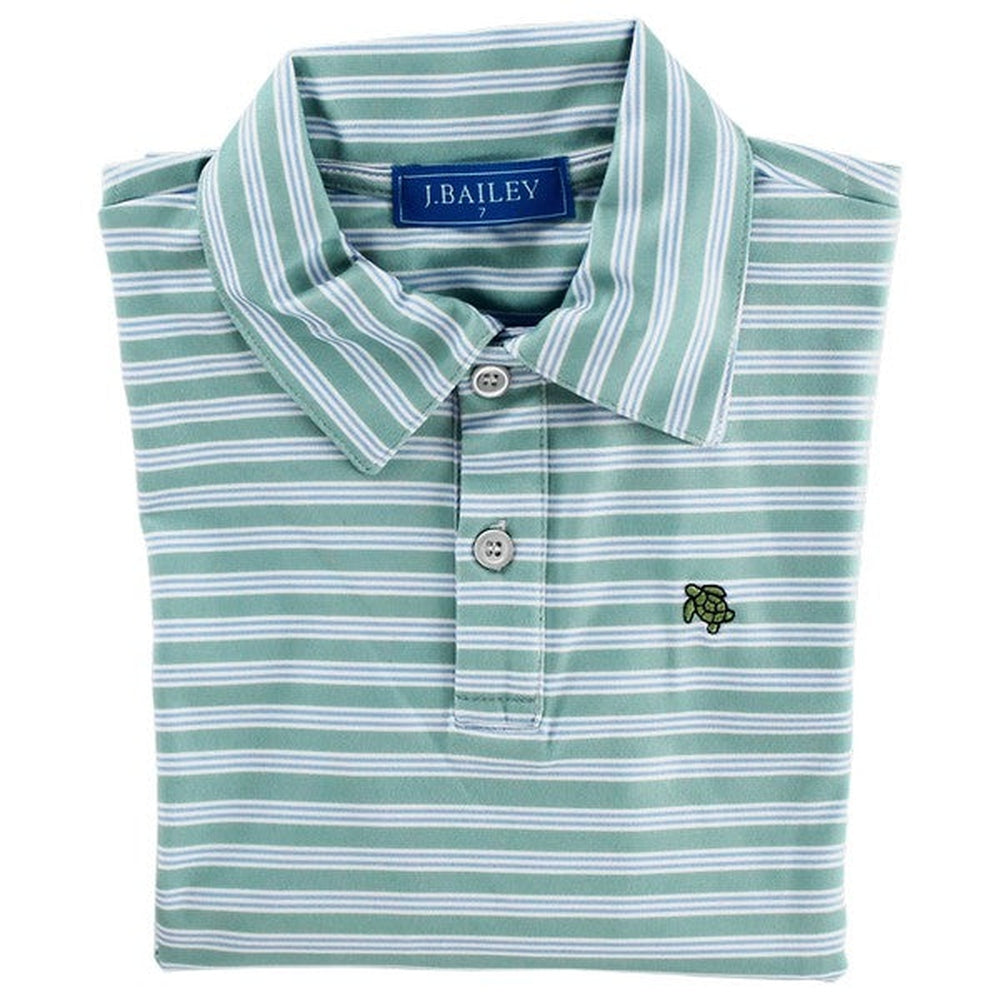 J Bailey Moss & Blue Striped Long Sleeve Performance Polo