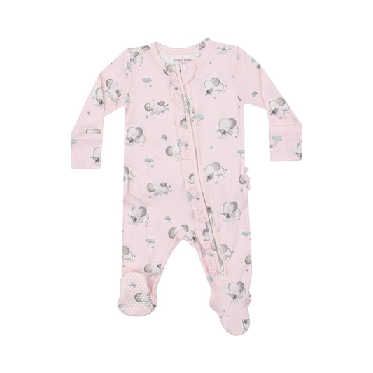 Angel Dear Gray Elephants Pink 2 Way Ruffle Zipper Footie