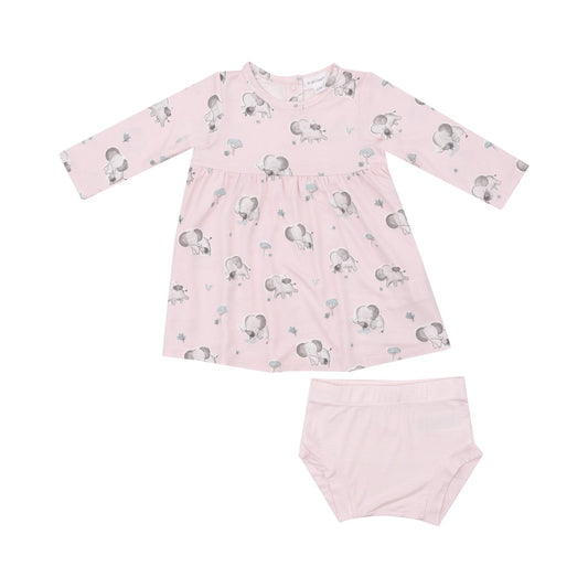 Angel Dear Gray Elephants Pink Dress Set