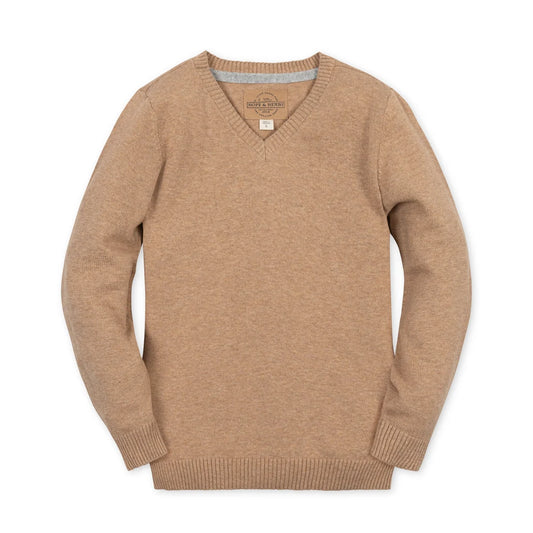 Hope & Henry Boys Organic V-Neck Sweater with Elbow Patches