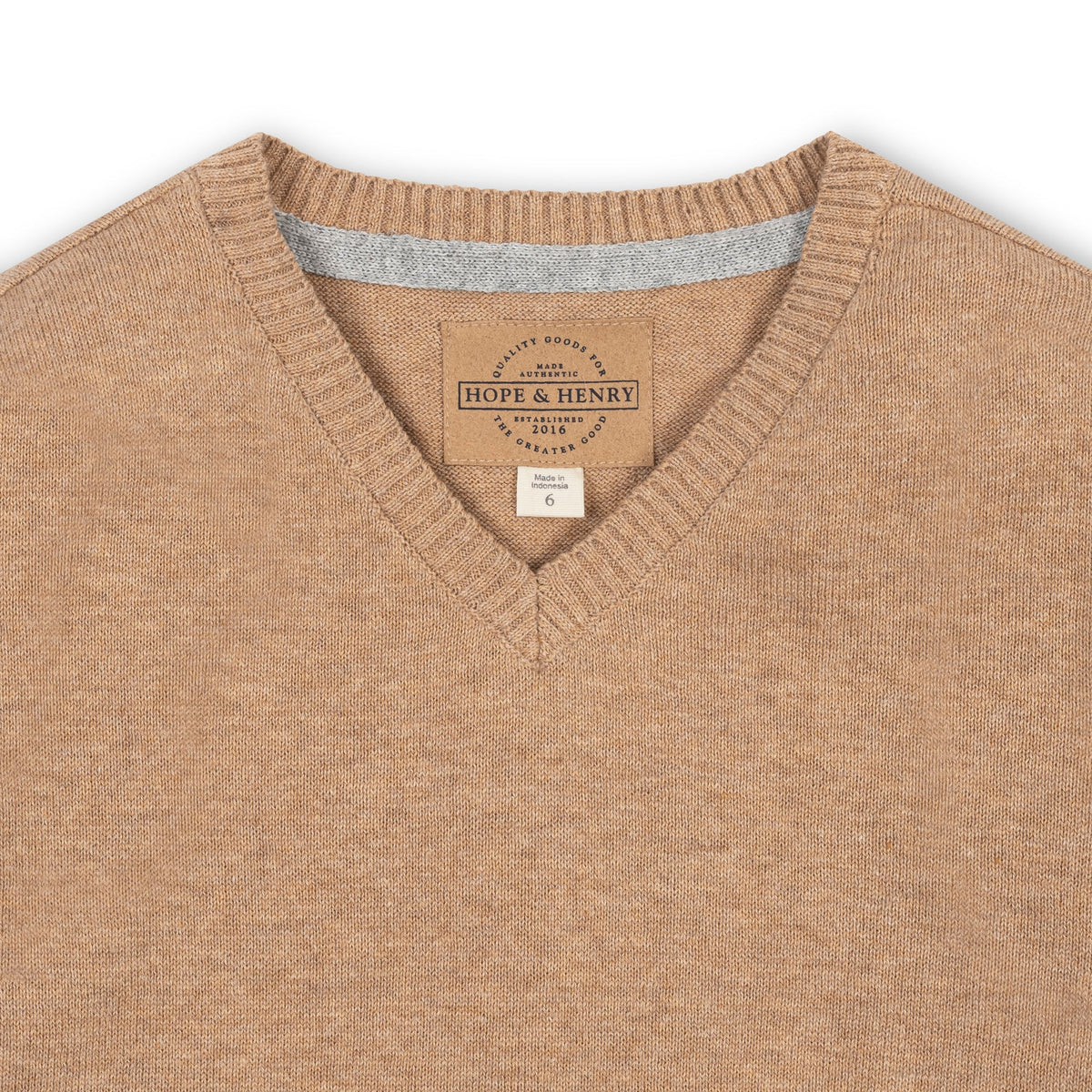 Hope & Henry Boys Organic V-Neck Sweater with Elbow Patches