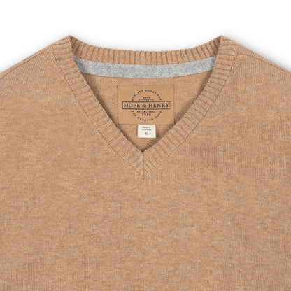 Hope & Henry Boys Organic V-Neck Sweater with Elbow Patches