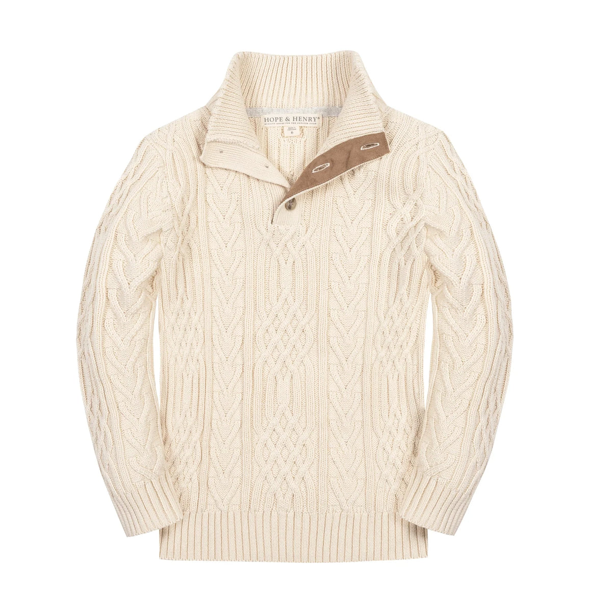 Hope & Henry Boys Organic Mock Neck Cable Sweater