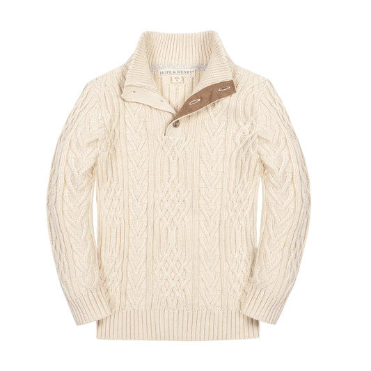 Hope & Henry Boys Organic Mock Neck Cable Sweater