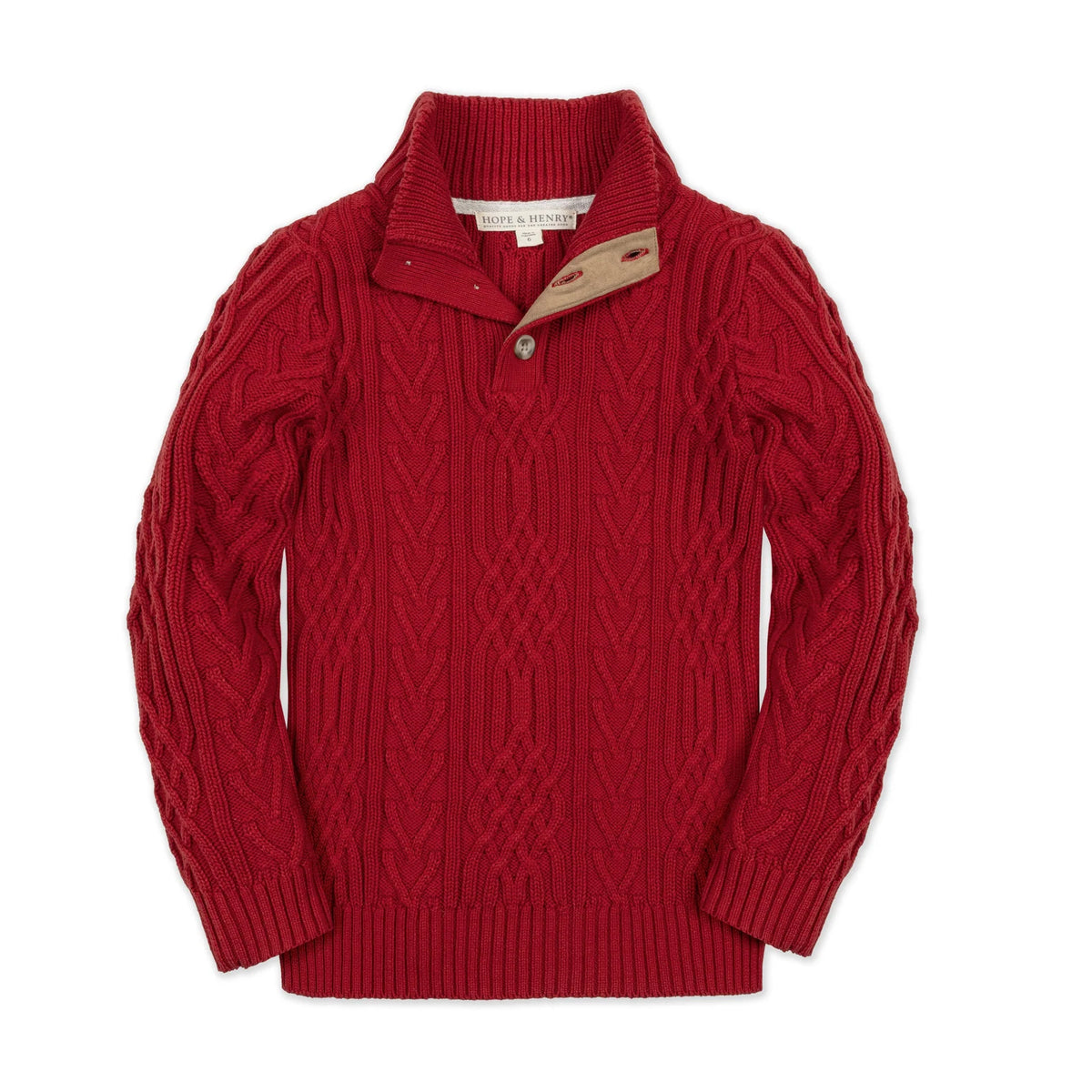 Hope & Henry Boys Organic Mock Neck Cable Sweater