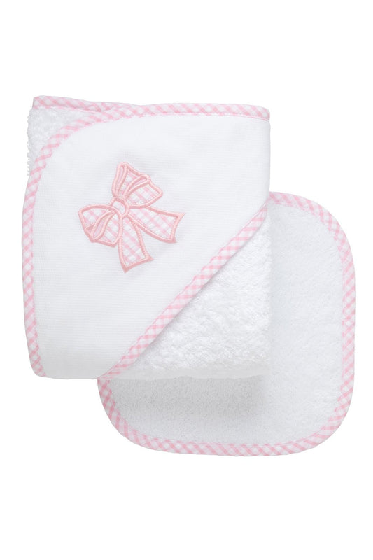 3 Martha's Pink Bow Box Hooded Towel & Washcloth Set