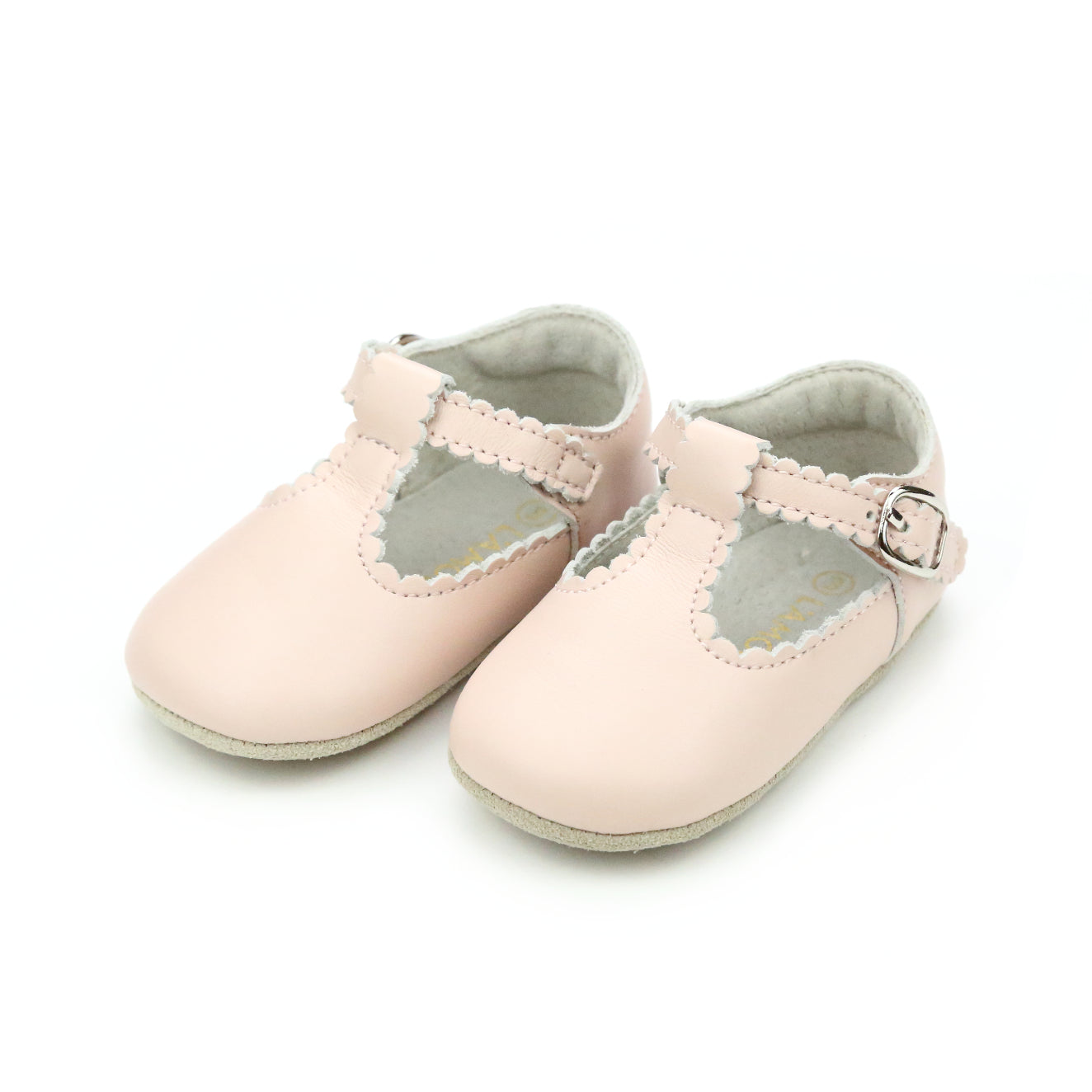 L'Amour Elodie Girls Scalloped T-Strap Crib Shoe