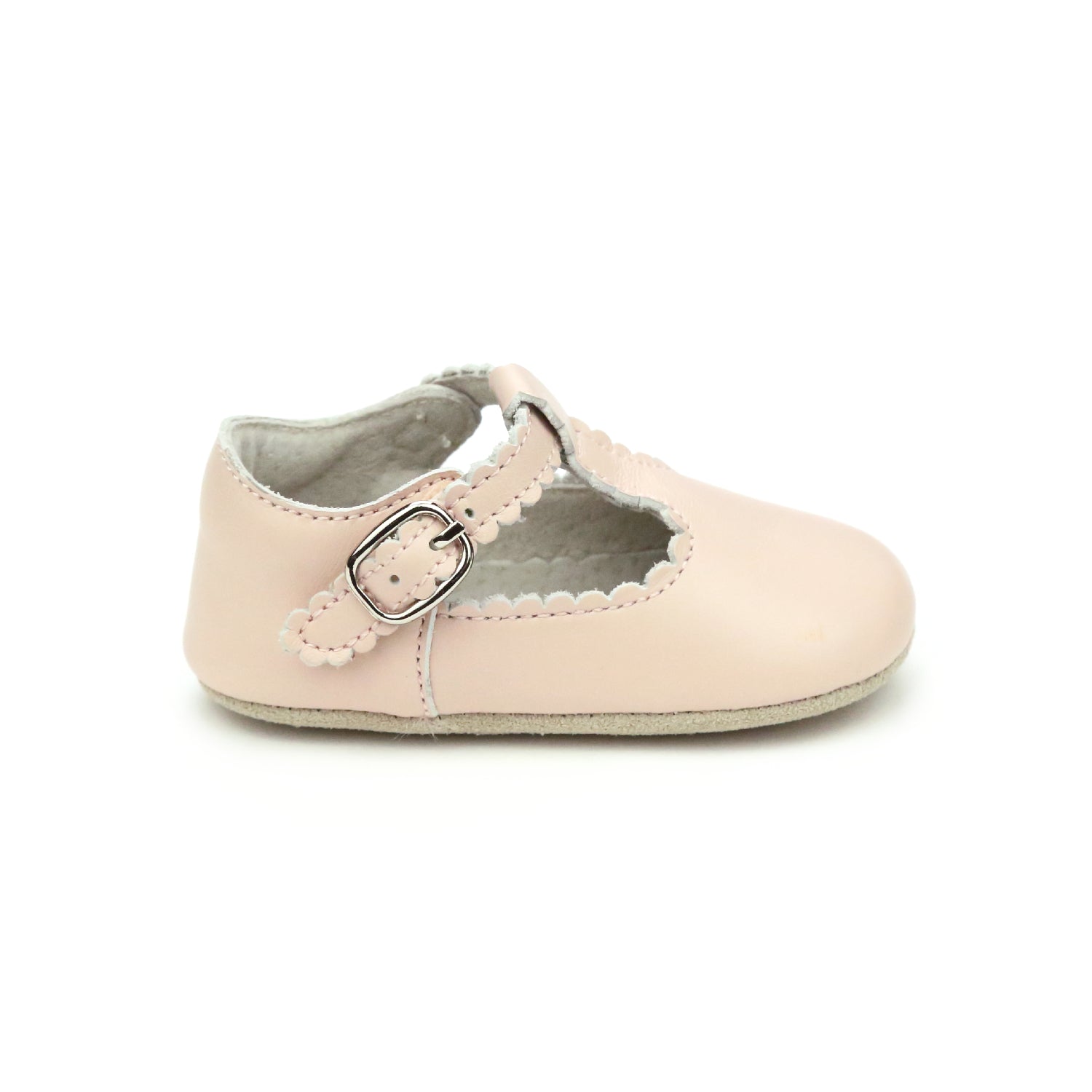 L'Amour Elodie Girls Scalloped T-Strap Crib Shoe