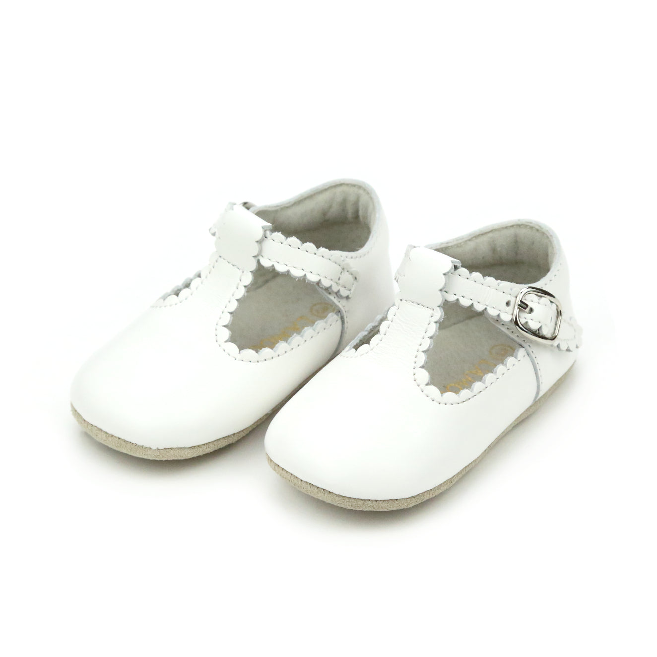 L'Amour Elodie Girls Scalloped T-Strap Crib Shoe