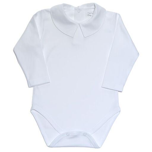 Baby Loren Boys White Peter Pan Collar Pima Bodysuit