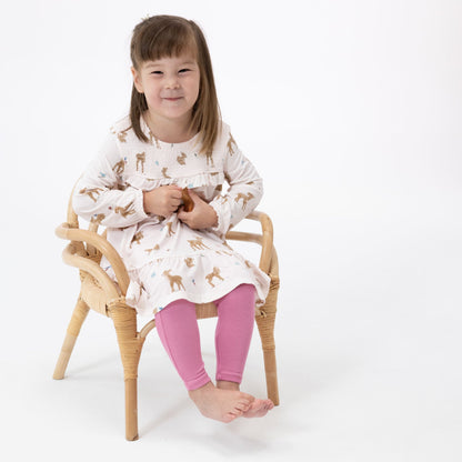 Angel Dear Soft Deer Smocked Ruffle Dress with Crochet Trim and Ribbed Legging